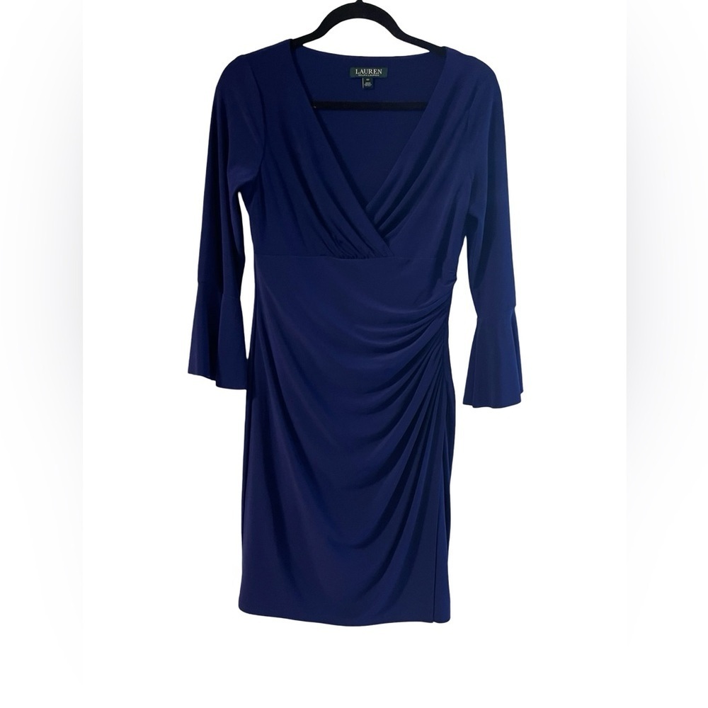 Lauren Ralph Lauren Dark Blue Navy/Purple 3/4 Sleeve Dress Size 10 Used Once